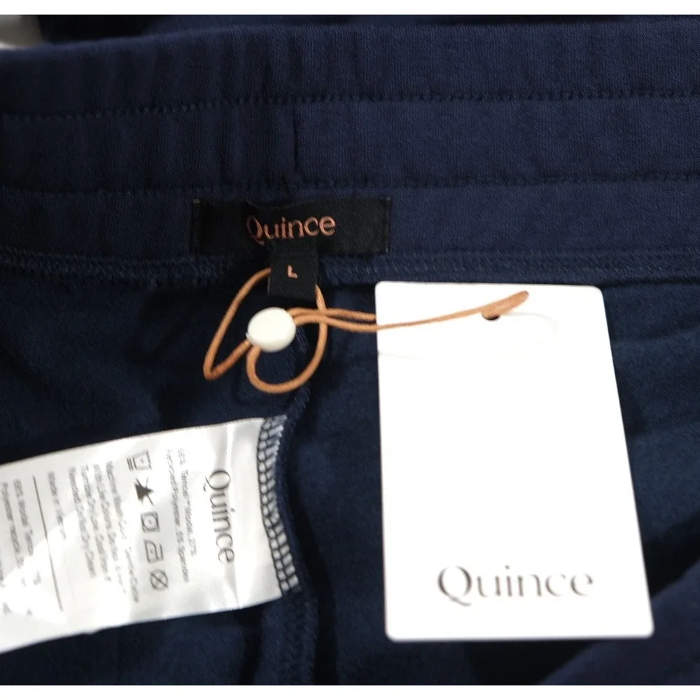 Quince Pants Women L Navy SuperSoft Fleece Wide Leg Cropped Drawstring Pockets